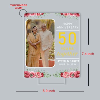 Personalized 50th Anniversary LED Lamp Custom with Photo, Names & Date Unique 50 Years Together Anniversary Couple Gift for Parents, Grandparents, Warm White LED Decor